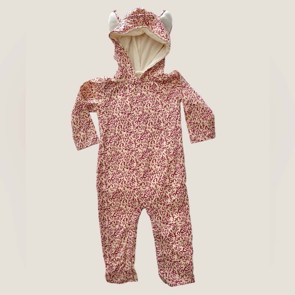Cozy Pink Leopard Print Hooded One-Piece for Kids